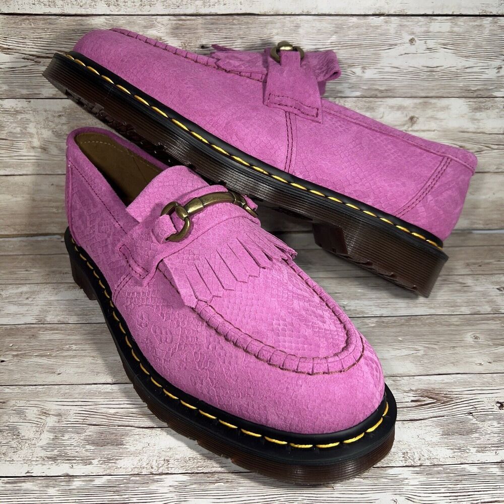 Dr. Martens Adrian Snaffle Repello Emboss Suede Kiltie Loafers Pink Men's 11